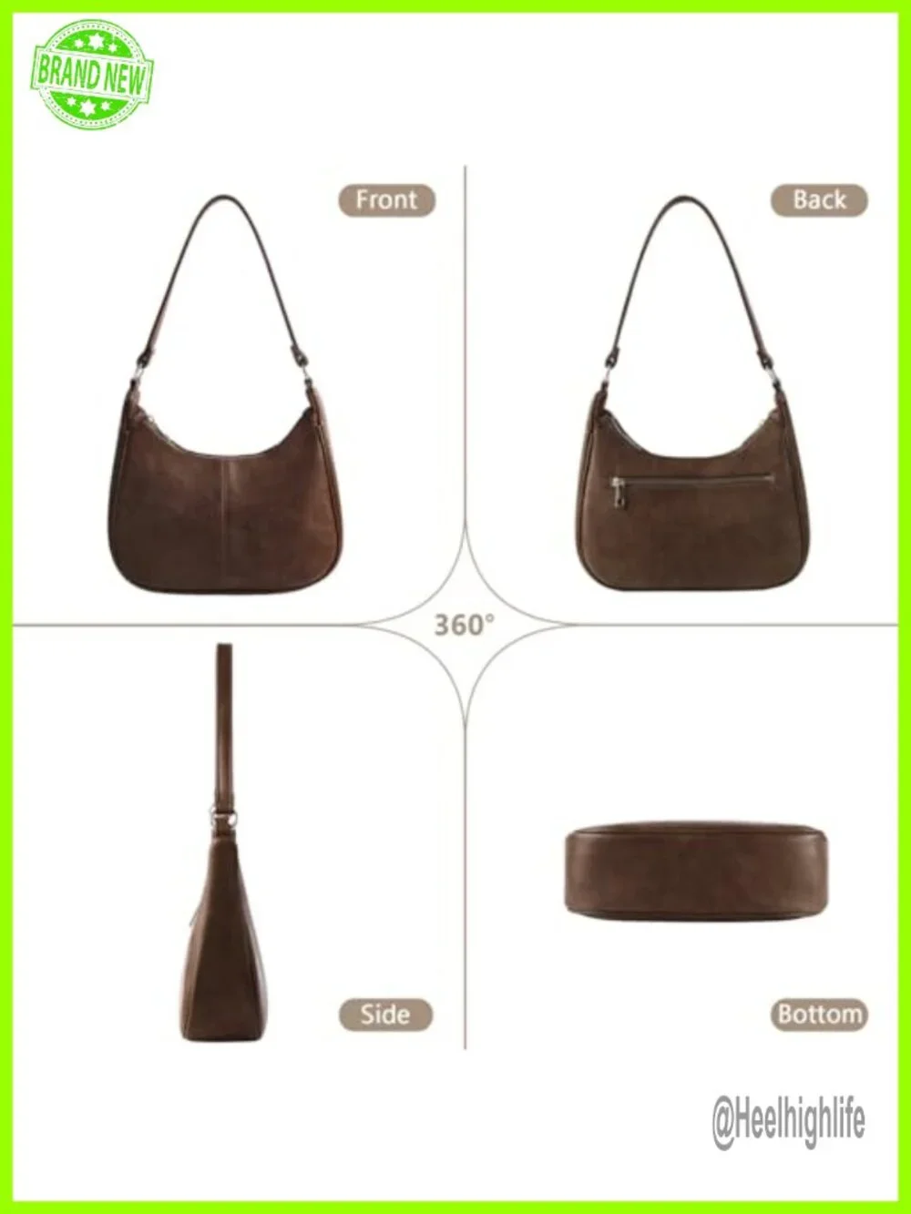 Slouchy Vegan Leather Hobo Shoulder Bag with Back Zip Pocket